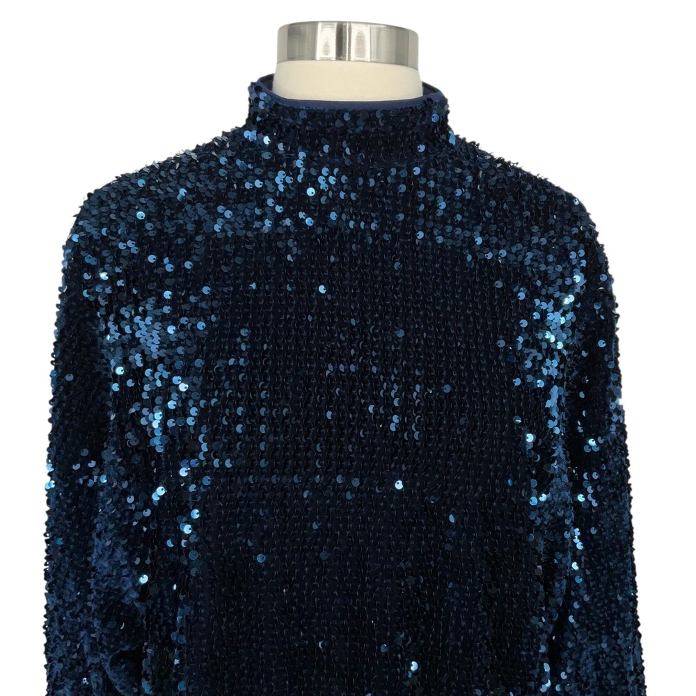 Camila Coehlo Jezabel Mini Dress Midnight Blue Womens Small Sequins Long Sleeve - Picture 3 of 14